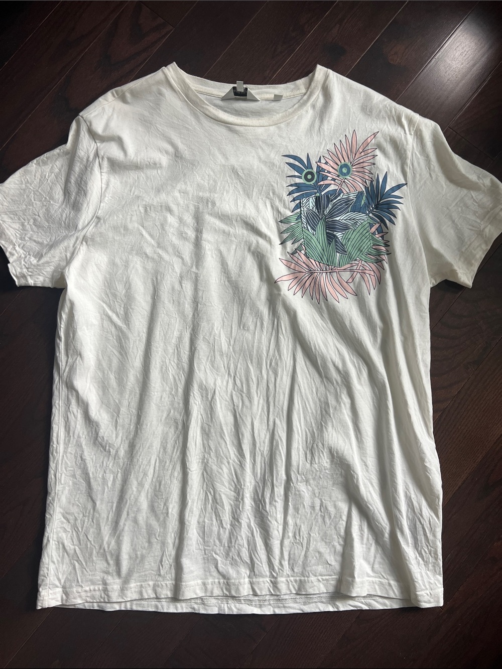 Ben Sherman White Short-Sleeve Tee with Pink, Green and Blue Tropical Print